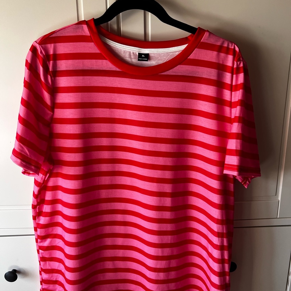Striped Pink & Red Short Sleeve Tee
